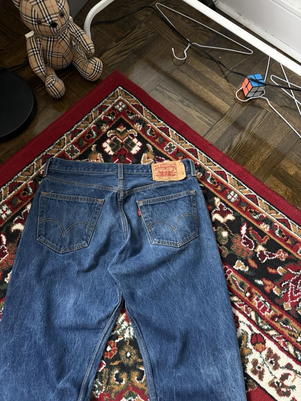 Levis 501 Vintage Button Fly Blue Denim Jeans Medium Wash Mens Size 34x31