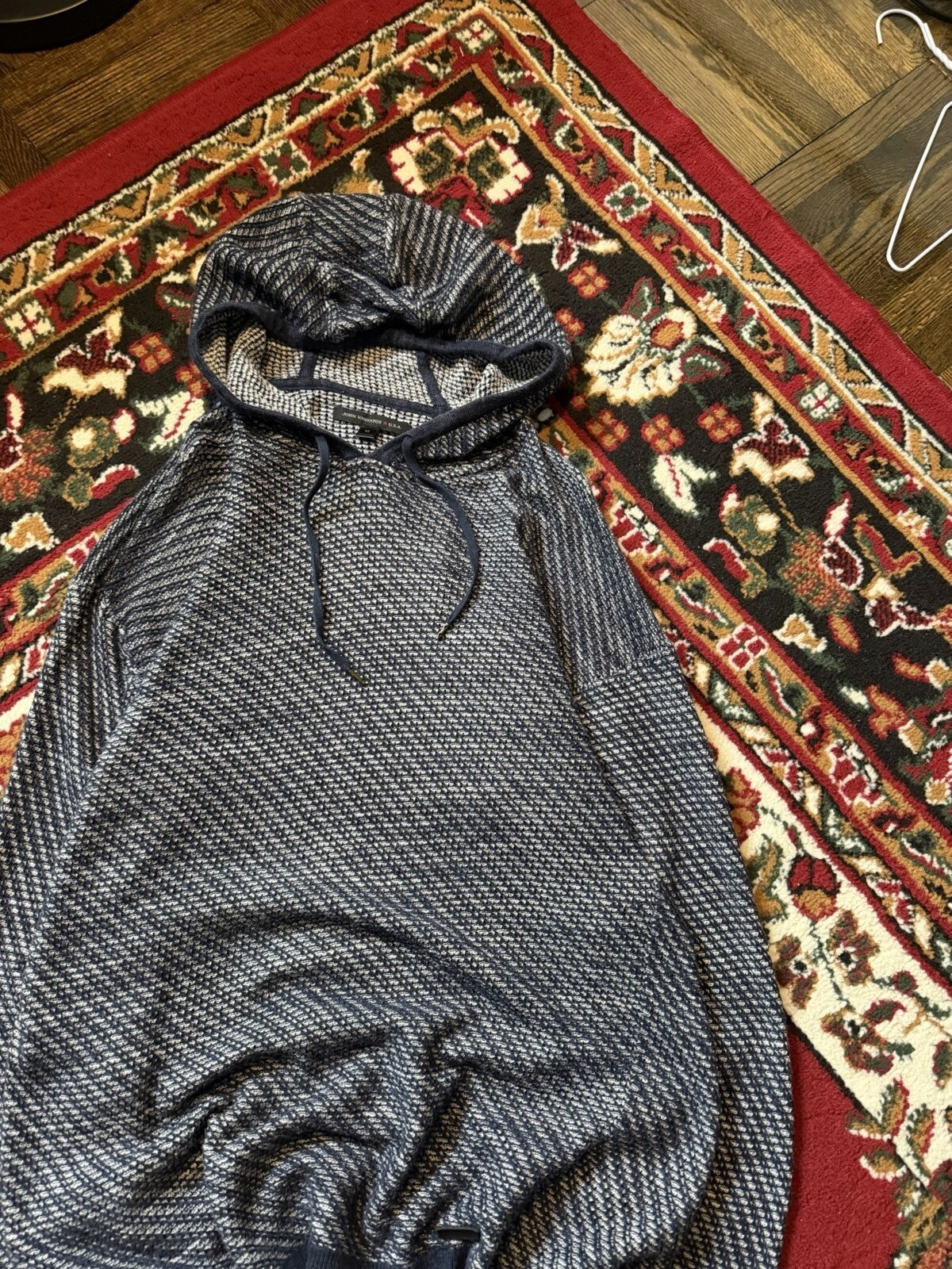 John Varvatos Knit Hoodie Mens Large Cotton Long Sleeve Pullover Textured Slim