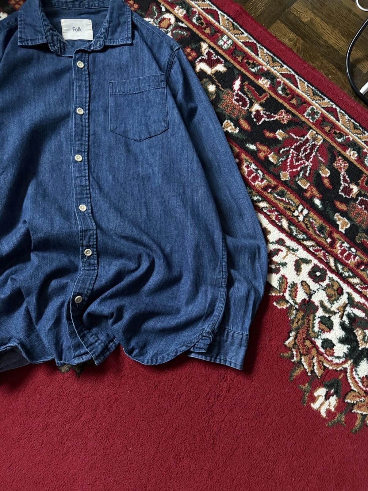 FOLK Jeans Shirt Blue Denim Button Up Long Sleeve Vintage Men's Size 4
