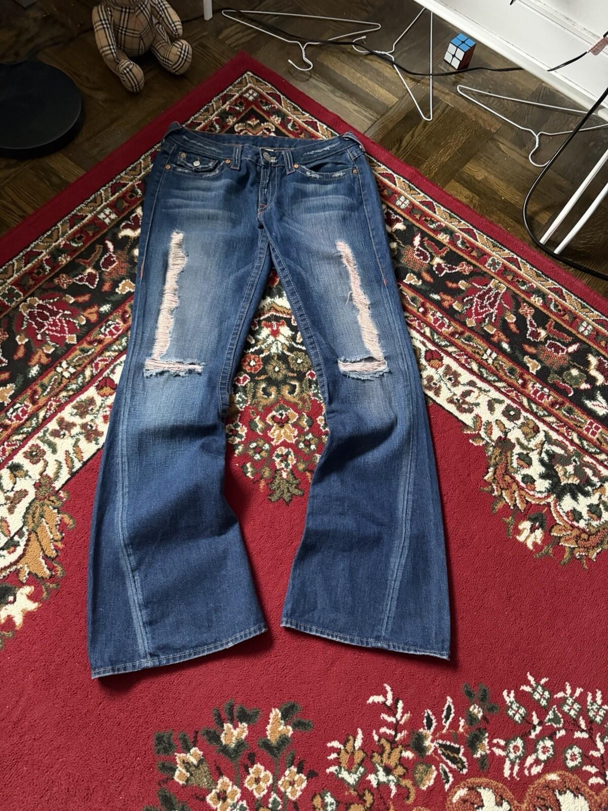 Vtg True Religion #503 Joey Blue Jeans Woodstock Distressed Bell Bottom Pants 31