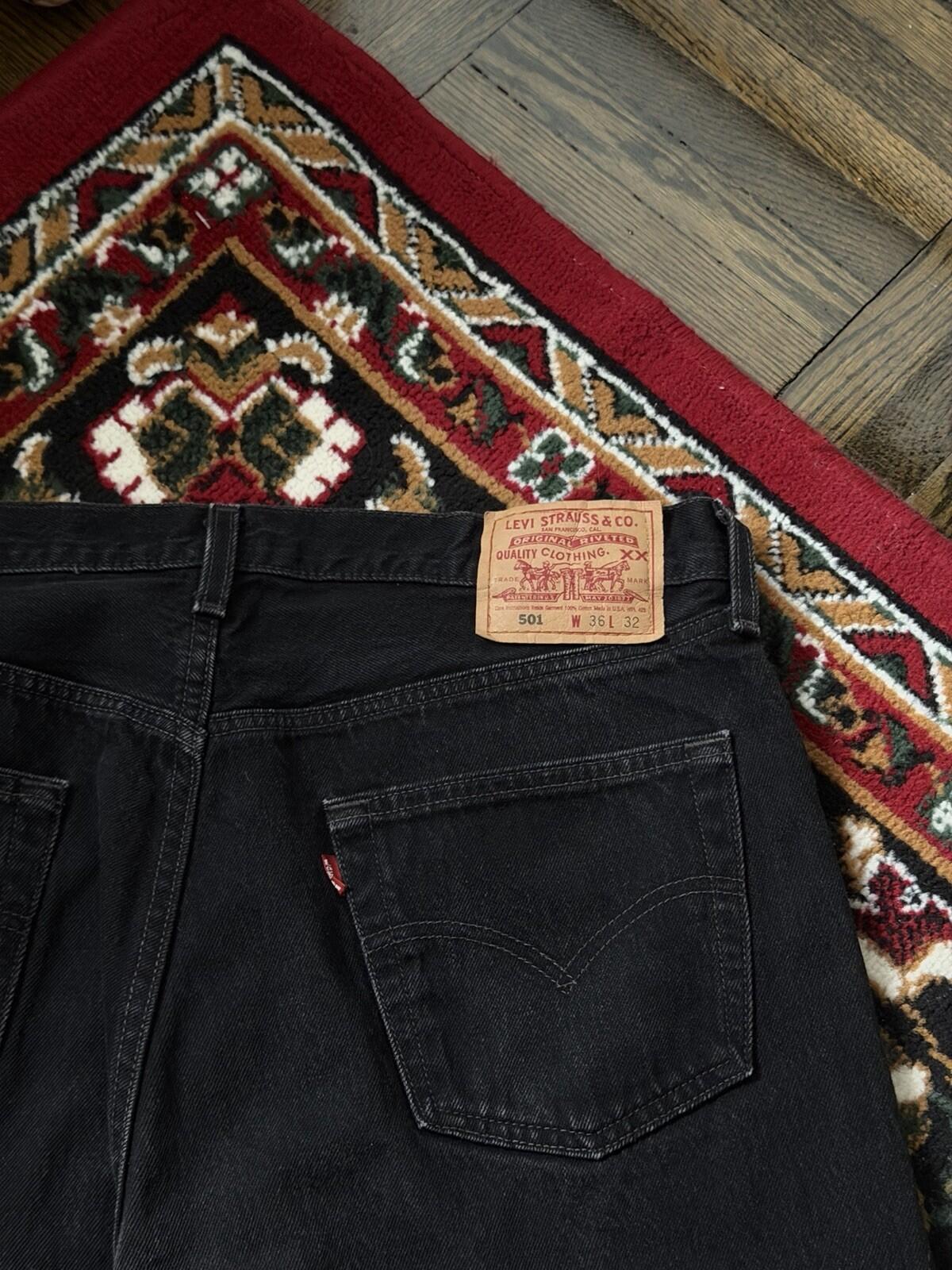 Vintage Levi's 501 Button Fly 90s Jeans Made in USA Black Denim Mens 36/32 Faded