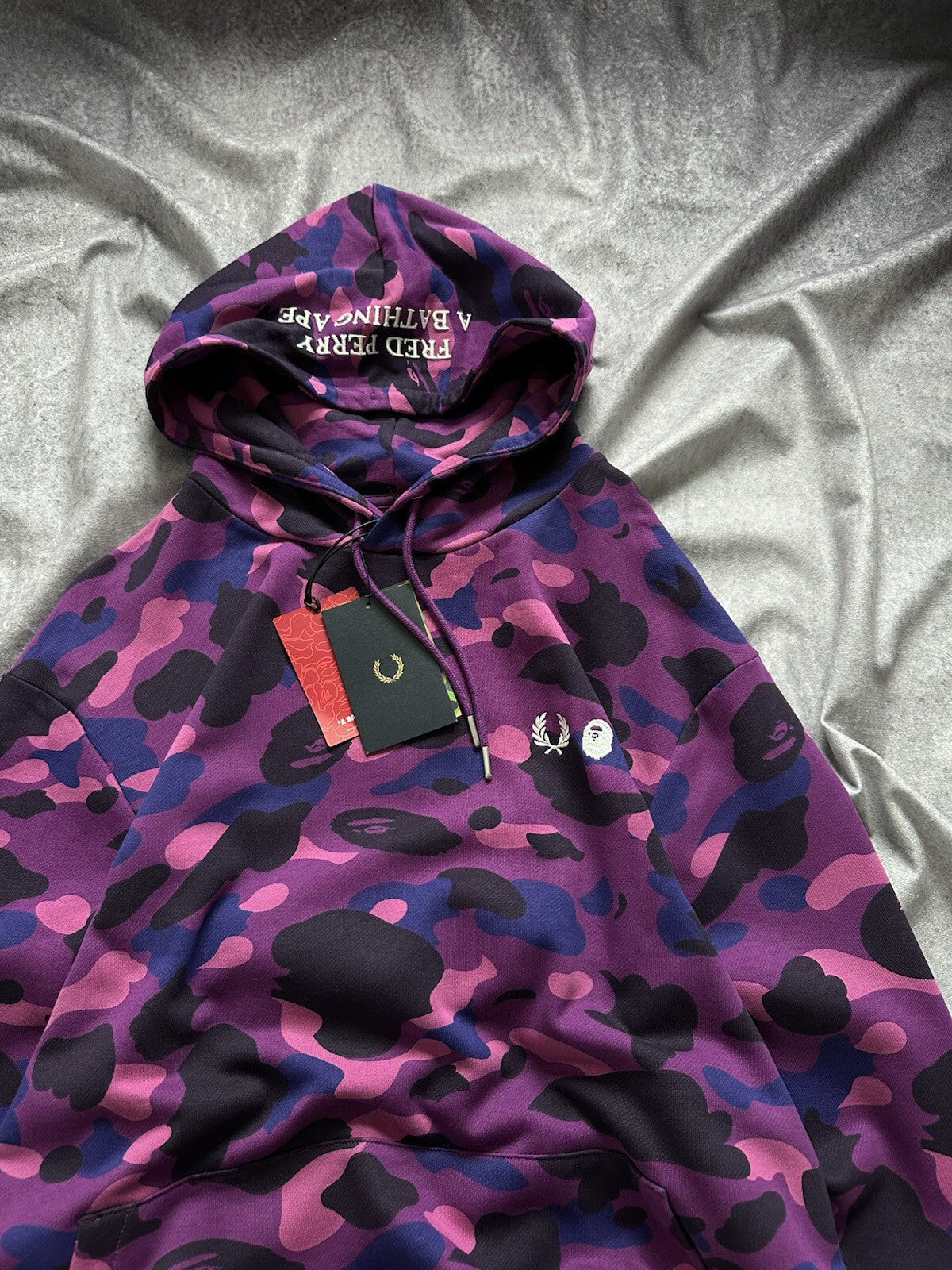 NWT Bape A Bathing Ape X  Fred Perry Purple Color Camo Pullover Hoodie Size XL