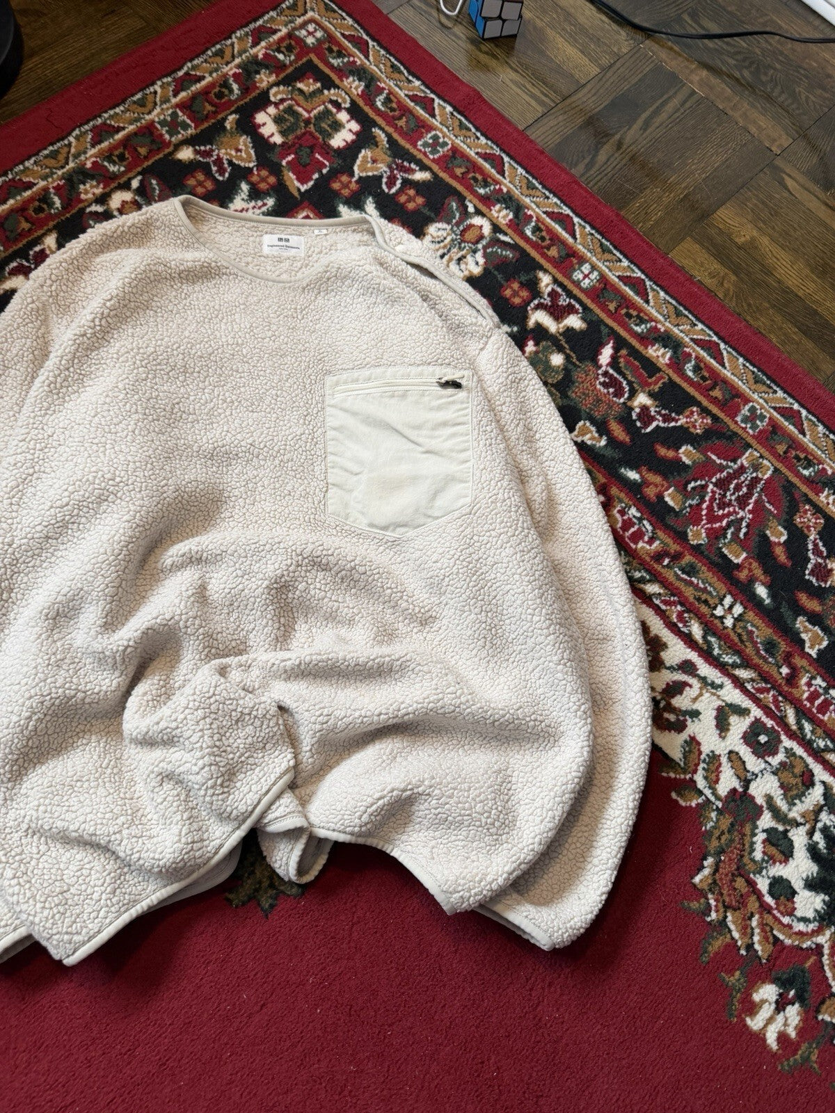 Uniqlo x Engineered Garments Fleece Pullover Mens XL White Sherpa Teddy