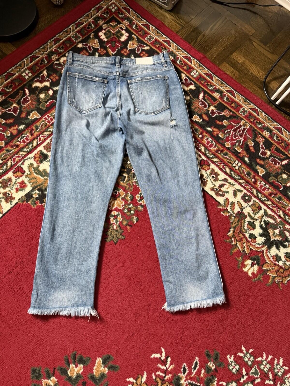 Pistola Women's Straight Zipped Distressed Denim Jeans Blue Pants Size 28