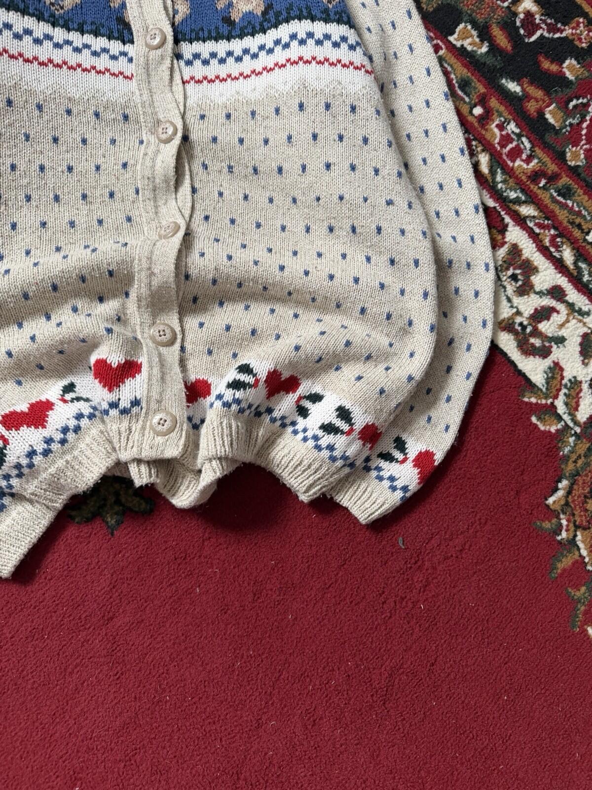 Vintage Cottage Cove Teddy Bear Knit Cardigan Sweater Size S Beige