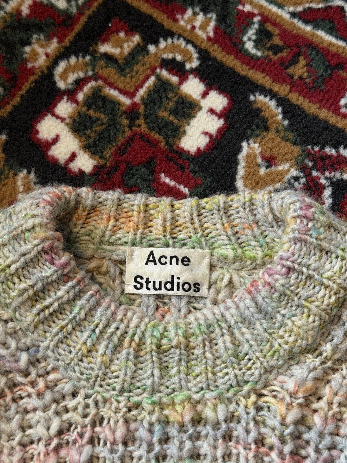 Acne Studios Zora Knit Sweater White/Gray With Rainbow Streaks Size S