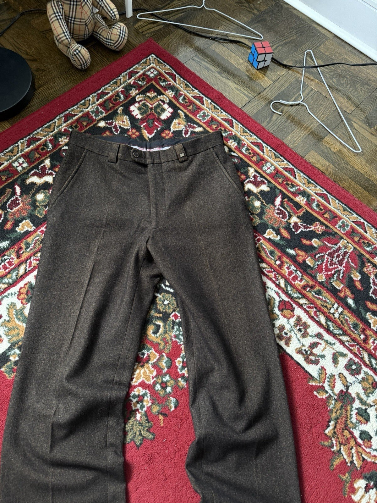 Versace Classic Men's Brown Wool Flat Front Slacks Trousers Dress Pants