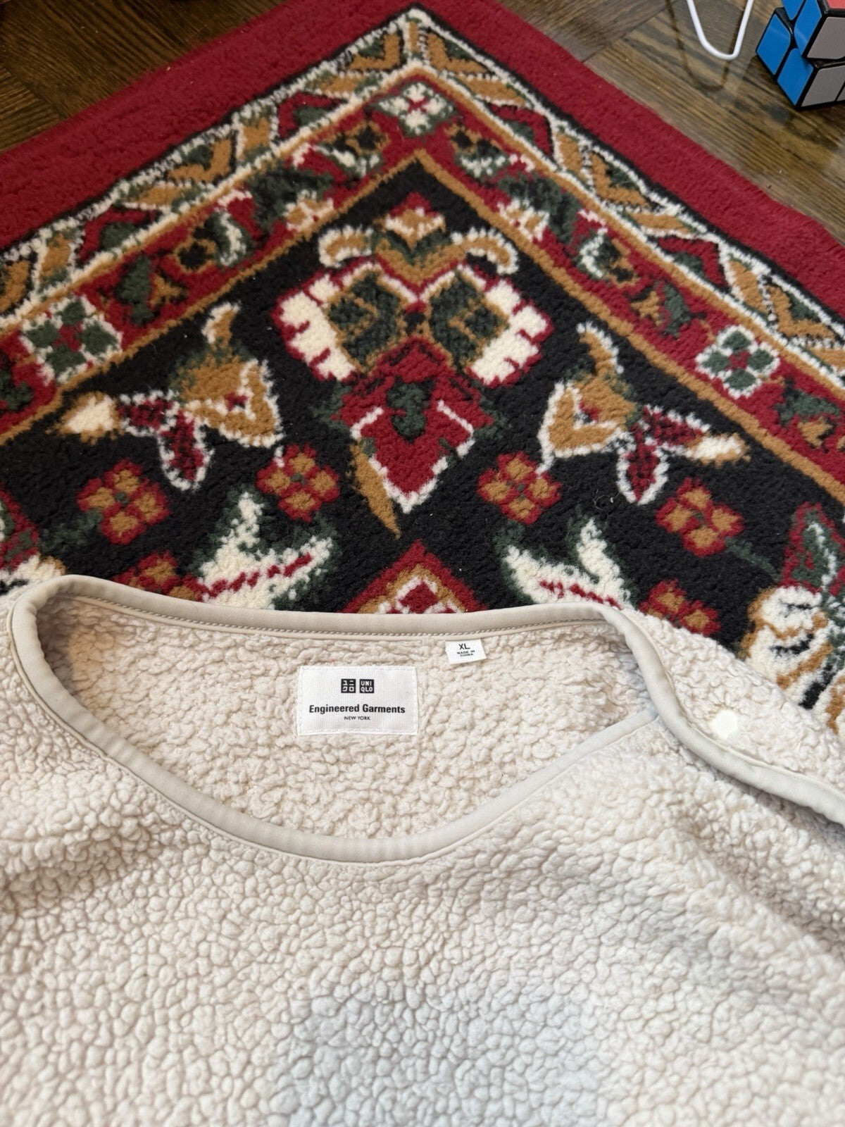 Uniqlo x Engineered Garments Fleece Pullover Mens XL White Sherpa Teddy