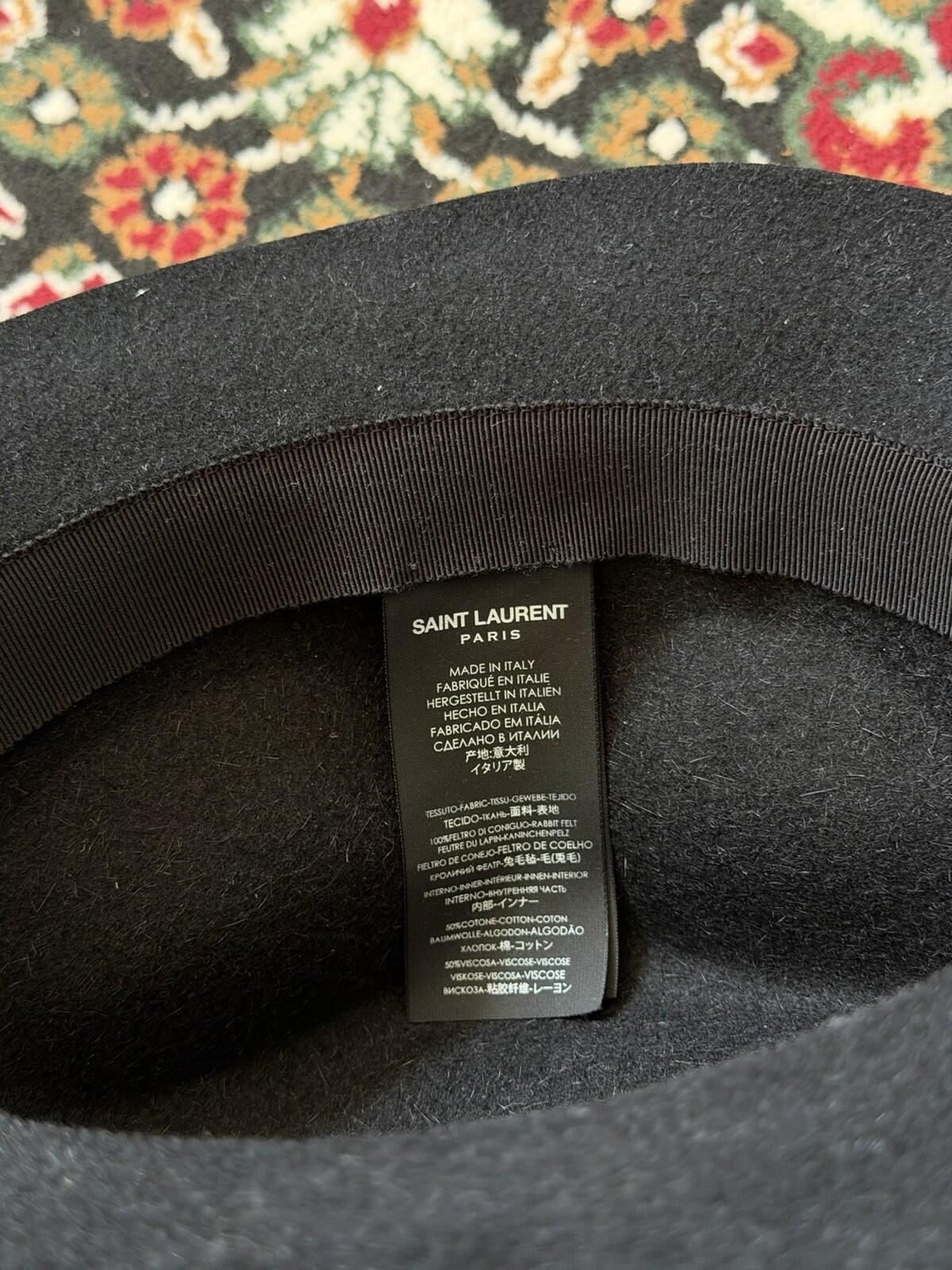 Saint Laurent YSL Black Classic Rabbit Felt Grosgrain Fedora Hat Sz S