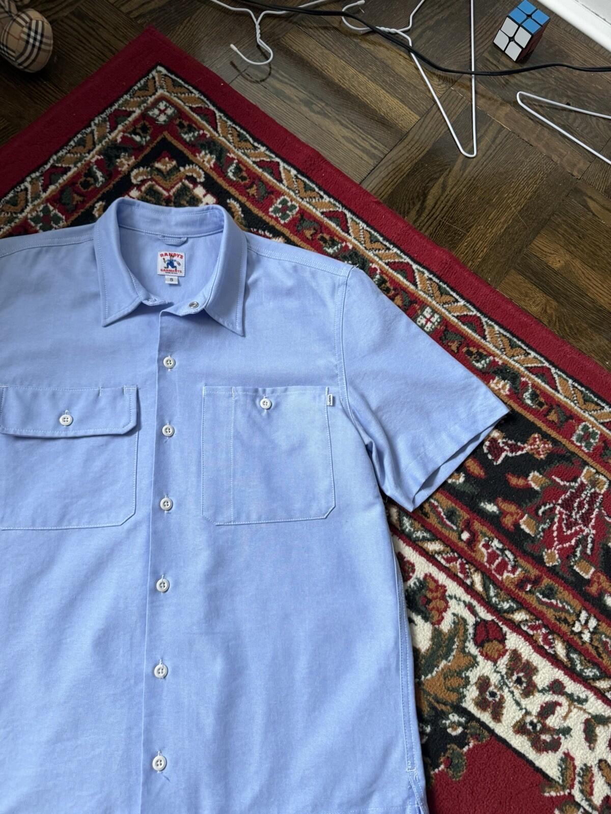 Randy's Garments Short Sleeve Work Shirt Light Blue Cropped Size Small Boxy Fit
