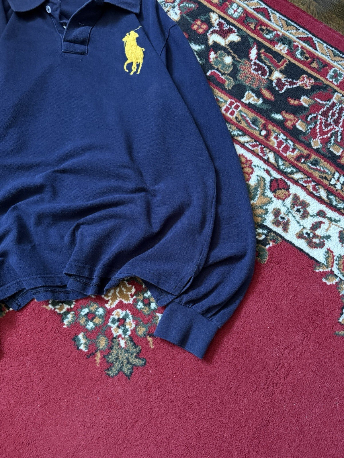 Vintage Polo Ralph Lauren Men Big Pony #3 Rugby Polo Long Sleeve Navy (Sz L) USA