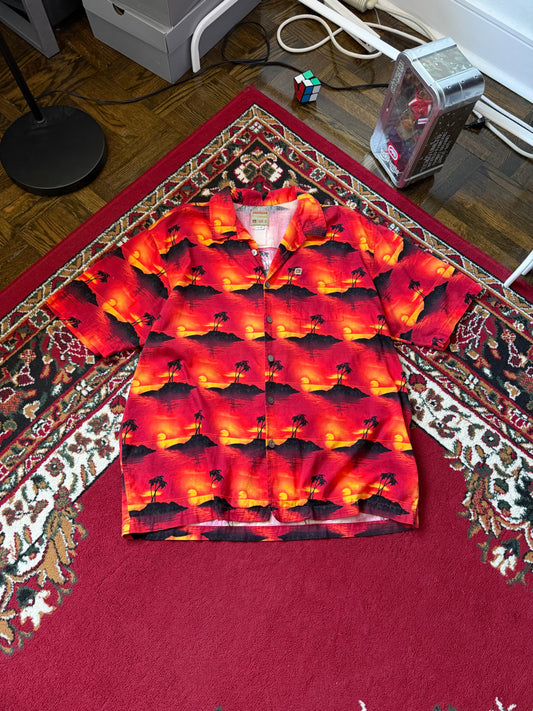Vintage Quiksilver AOP Beach Sunset Button Up Tee / Tshirt