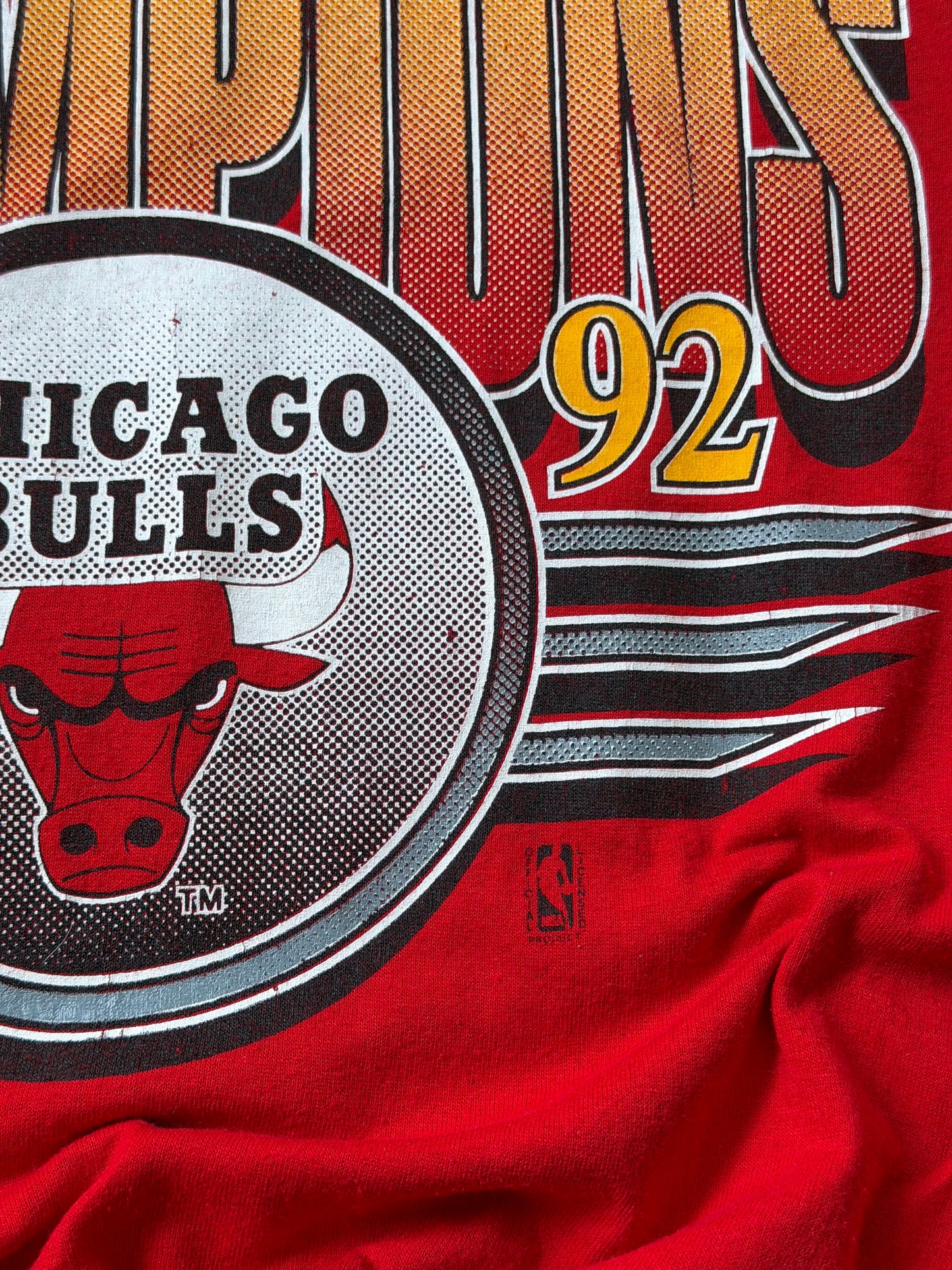 Vintage Chicago Bulls Championship T-Shirt Sz XL 1992 NBA Finals Champs Red