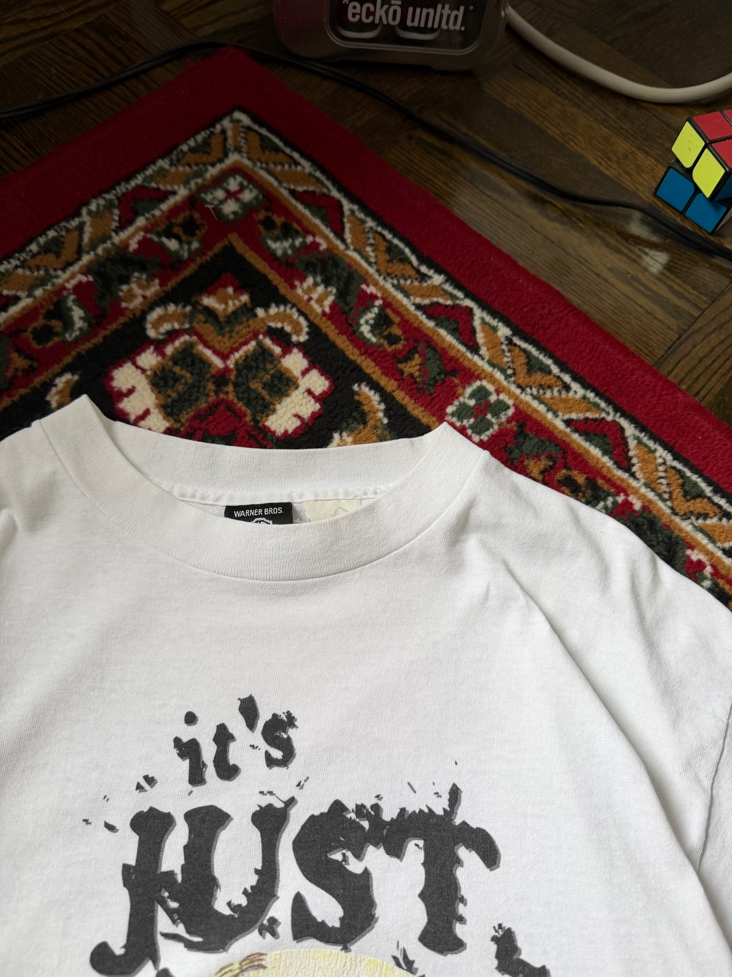 VINTAGE 1996 TAZ WARNER BROS. IT'S JUST A GAME 2 SIDE PRINT COTTON T-SHIRT SZ L