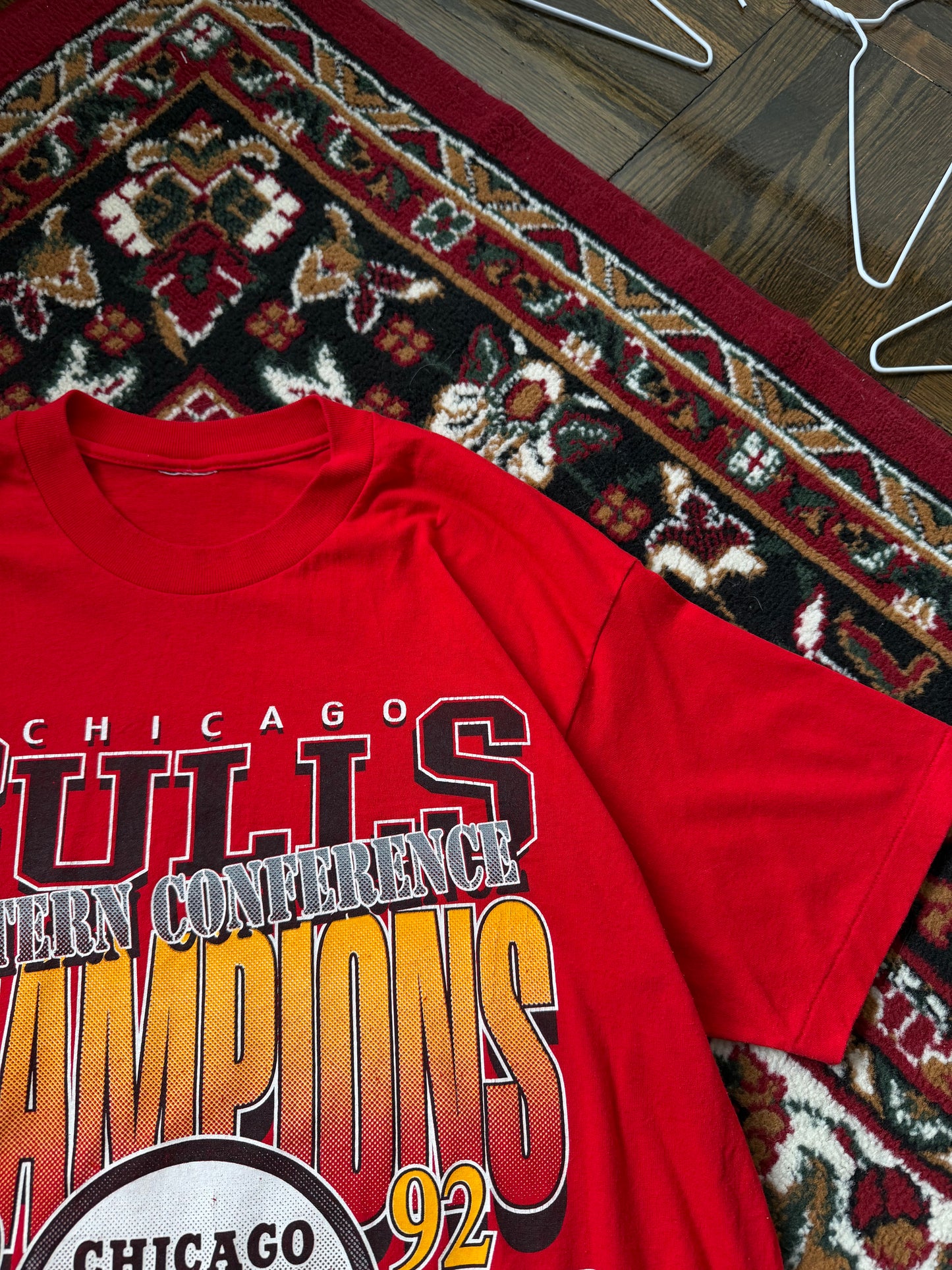 Vintage Chicago Bulls Championship T-Shirt Sz XL 1992 NBA Finals Champs Red