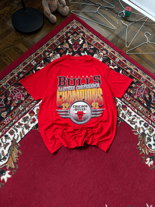 Vintage Chicago Bulls Championship T-Shirt Sz XL 1992 NBA Finals Champs Red