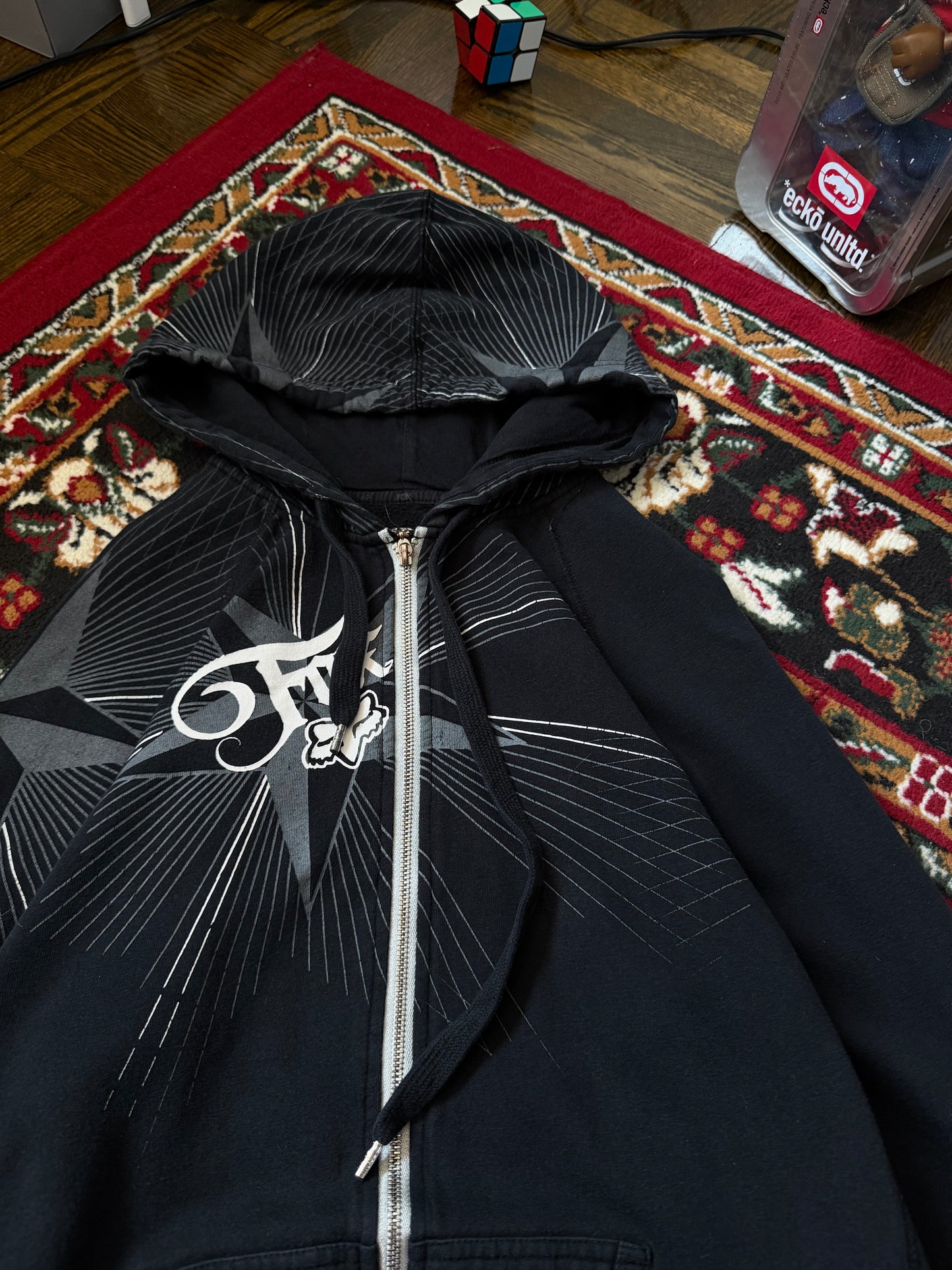 Y2K Fox AOP Vintage Zip Hoodie Womens