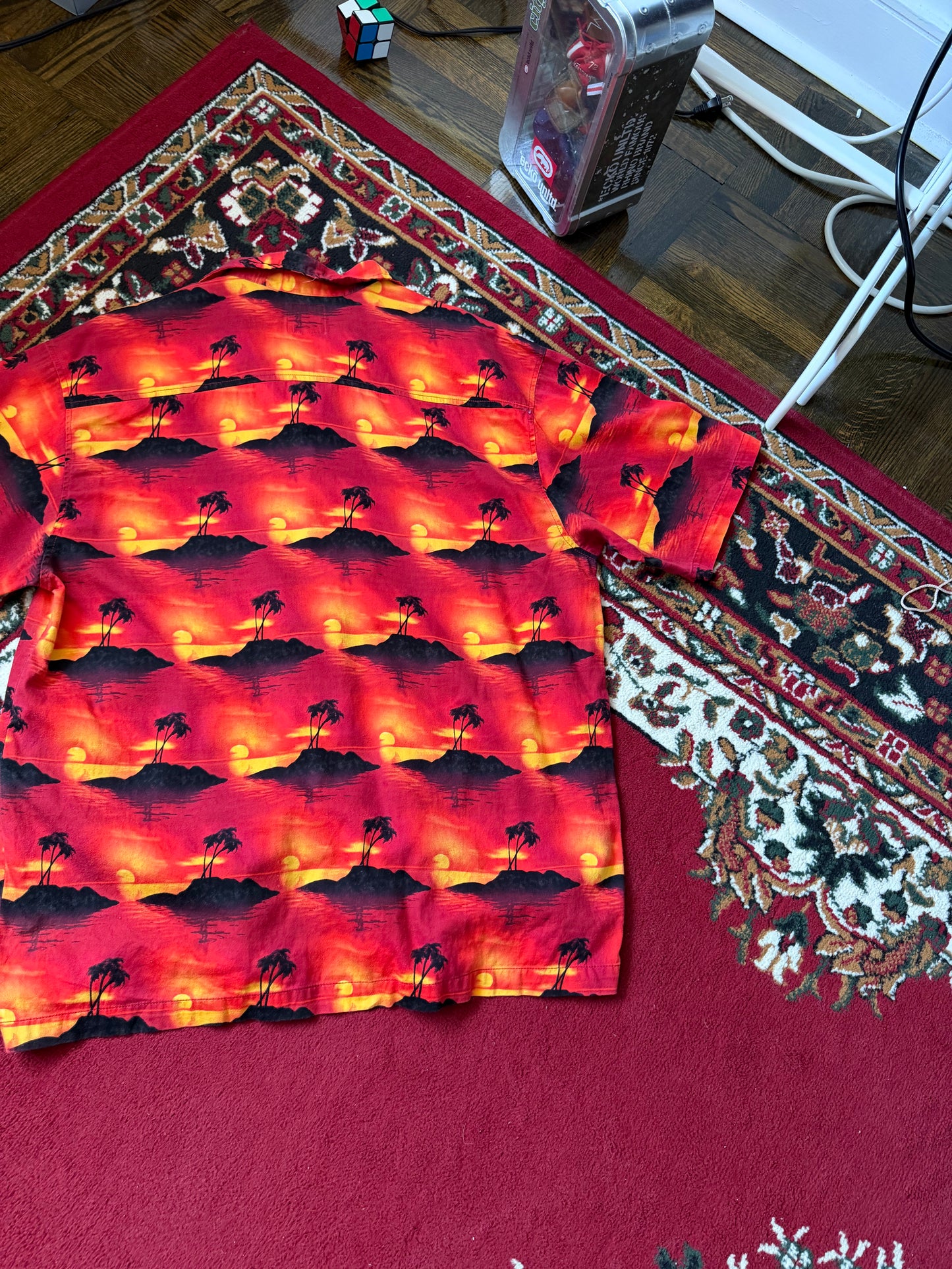 Vintage Quiksilver AOP Beach Sunset Button Up Tee / Tshirt