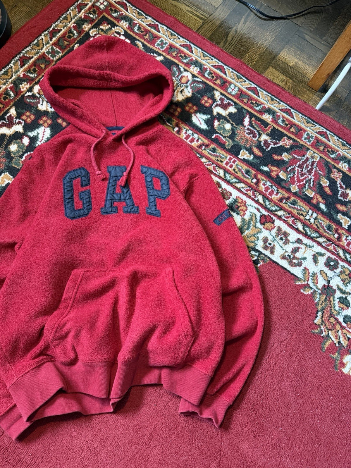 00s Gap Vintage Fleece Hoodie Mens S Y2K Spell Out Red