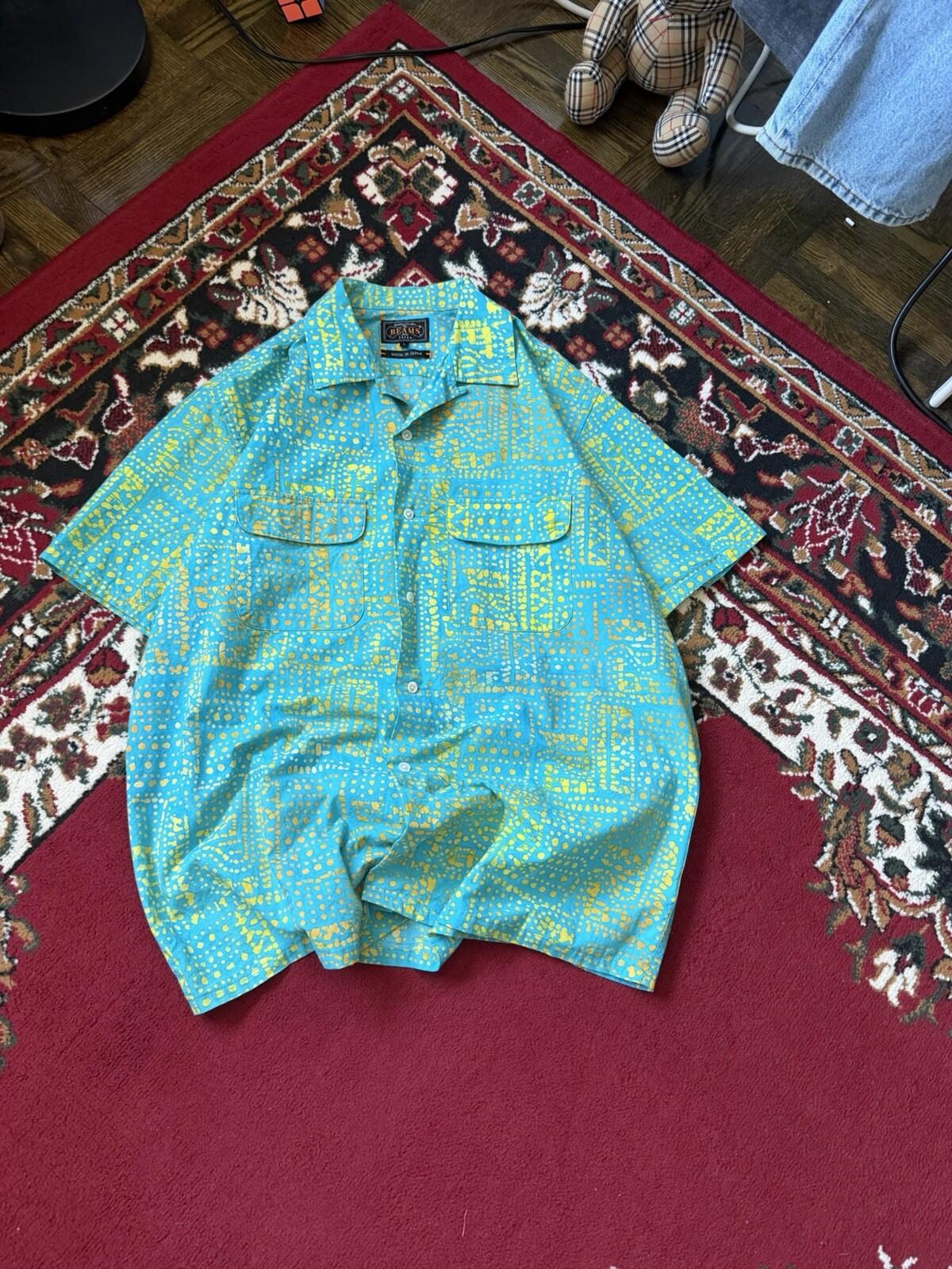 BEAMS PLUS Japan Batik Print Shirt Men's Large Short Sleeve Made In Japan