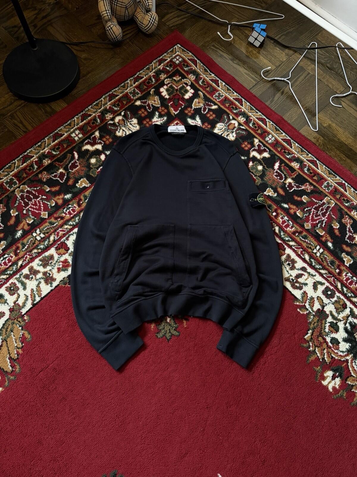 Stone Island Black Crewneck Pocket Sweatshirt Men’s Size S Pullover Zip Pockets
