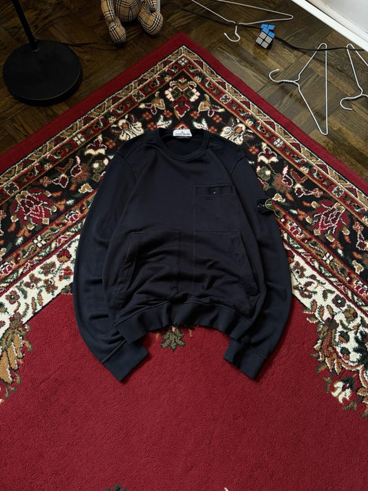 Stone Island Black Crewneck Pocket Sweatshirt Men’s Size S Pullover Zip Pockets