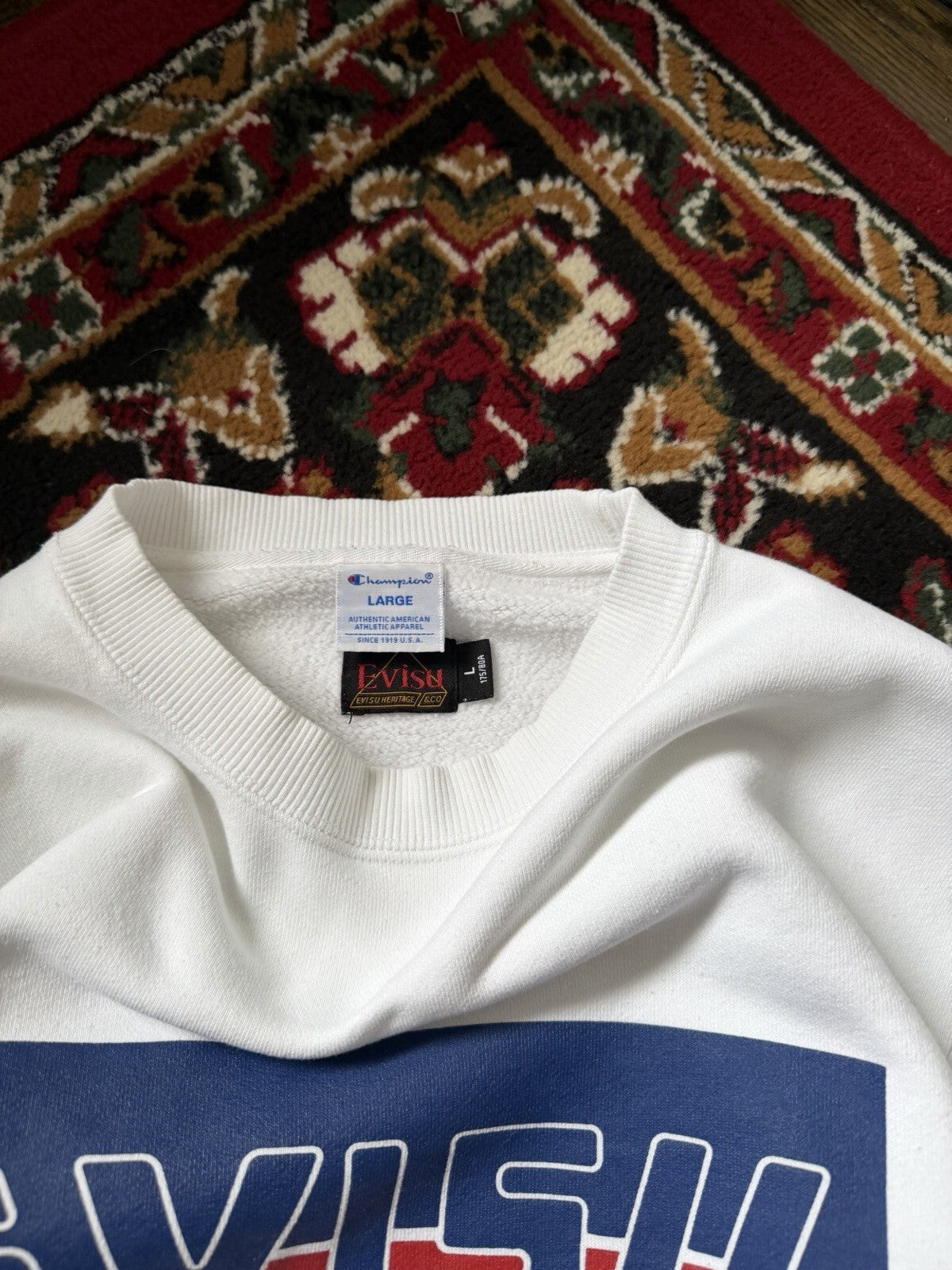 Vintage Evisu God of Prosperity Heritage White Sweatshirt Big Logo