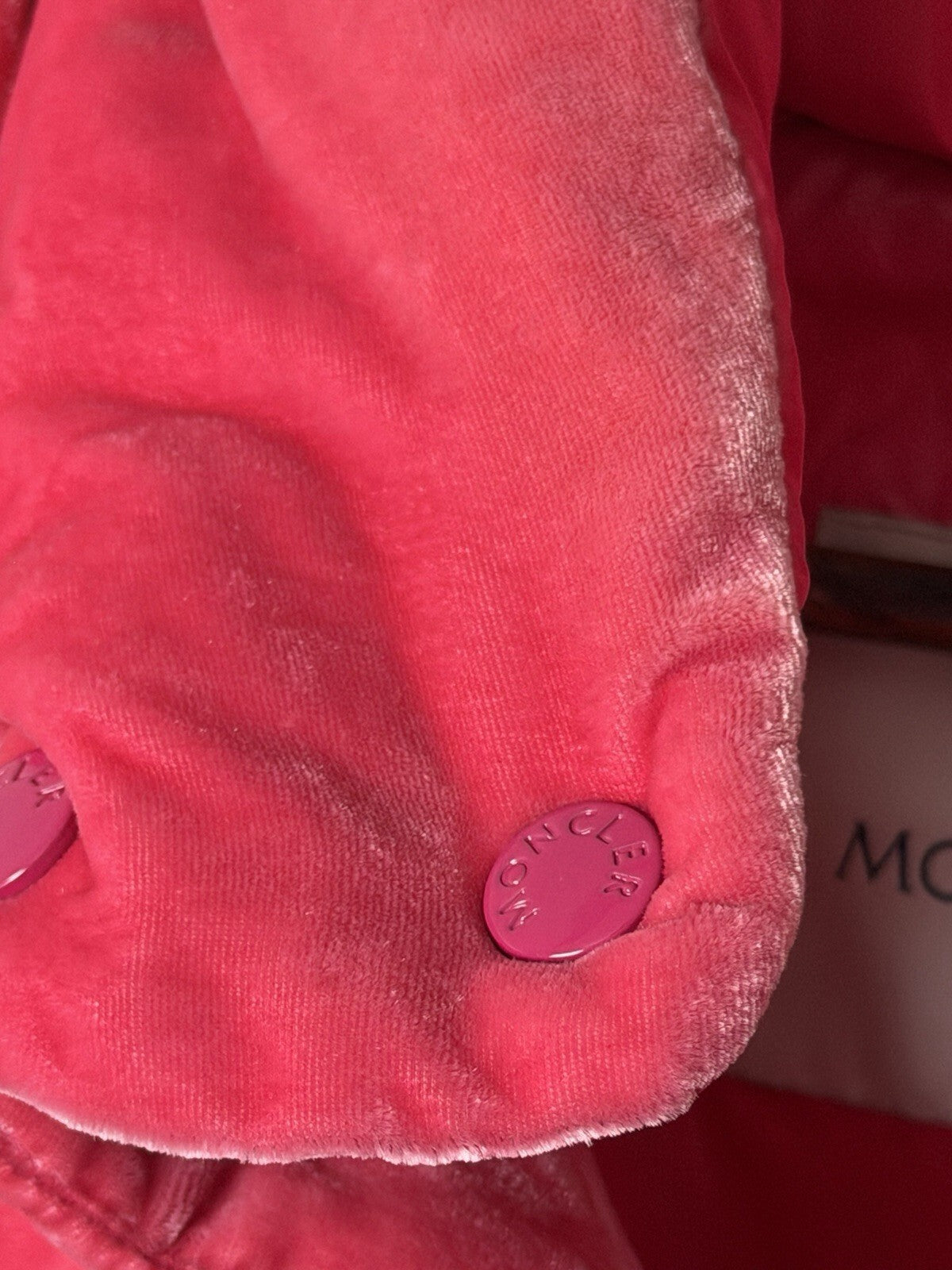Moncler Fuchsia Caille Velvet Puffer Jacket Coat Womens 0 Pink