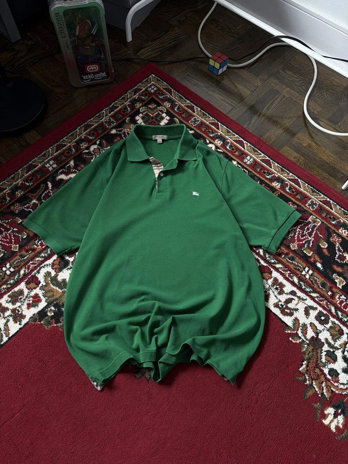 Burberry London Pique Polo Golf Shirt Short Sleeve Green Men's Size L