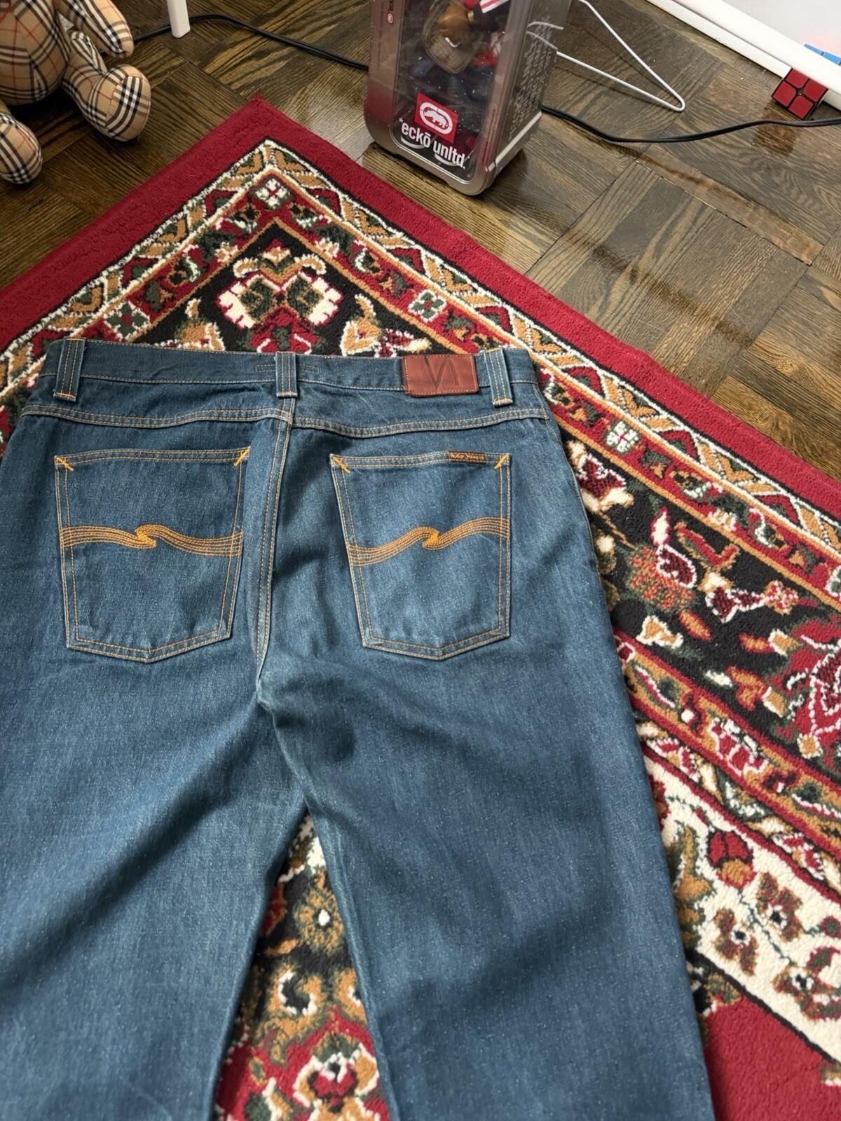 Nudie Grim Tim Organic Dry Greencast Button Fly 36 X 34 Jeans Vintage Blue
