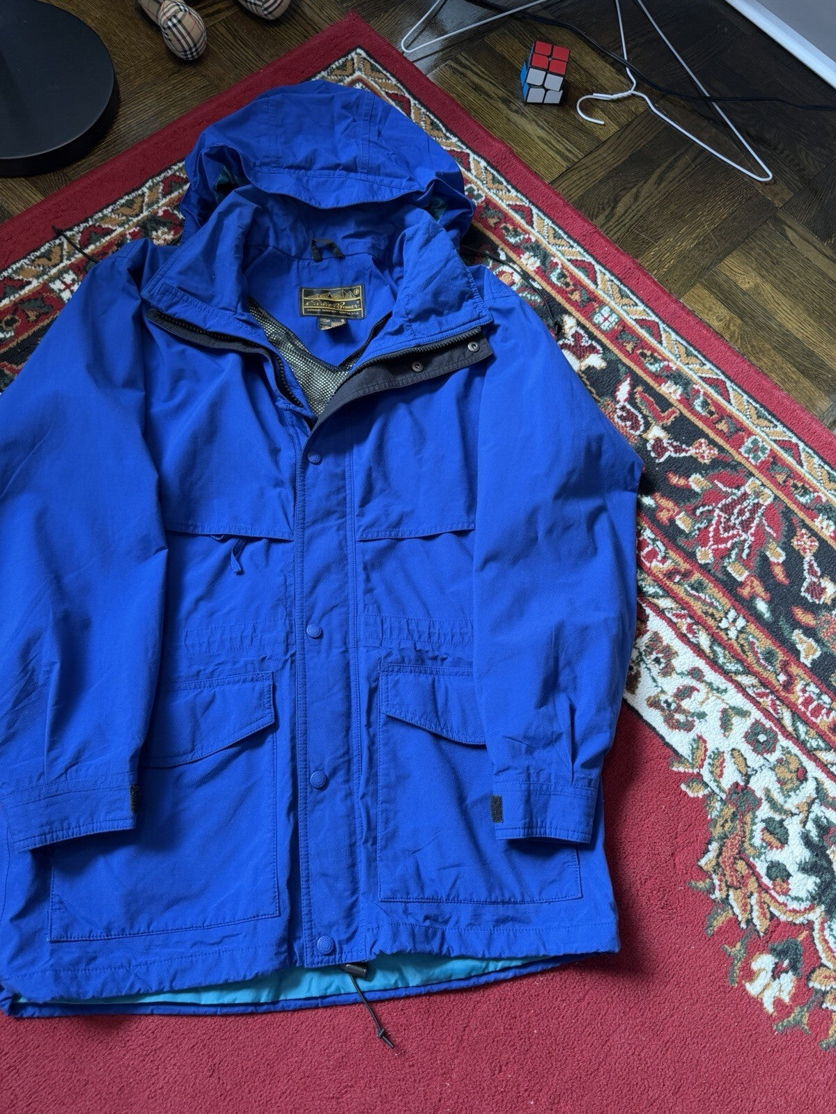 Vintage Eddie Bauer Jacket Mens Medium Purple Teal Gore-Tex Hooded Rain Coat 90s