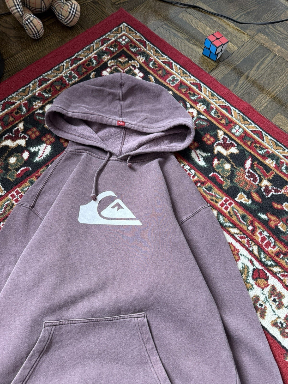 Vintage 00s Y2K Quicksilver Surf Boarding Hoodie Burgundy Dyed Mens Size S
