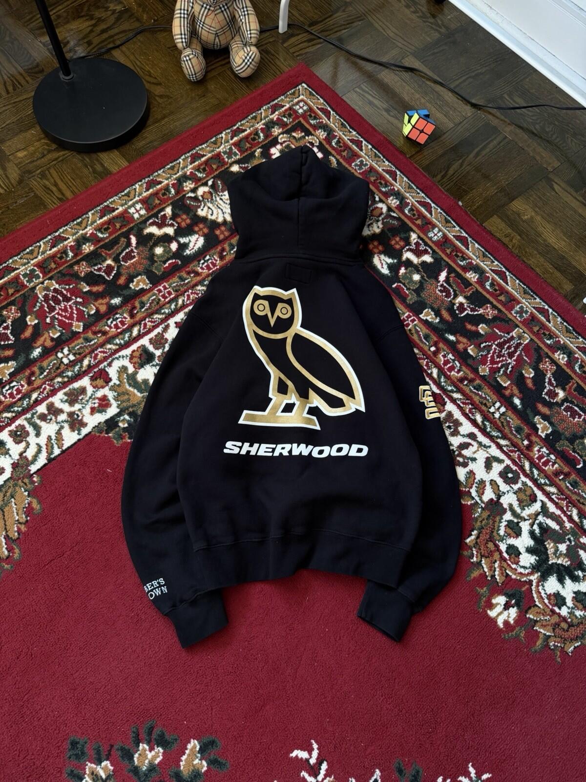 OVO x Sherwood Street Hockey Hoodie October’s Very Own Drake Owl Black Gold SzXS