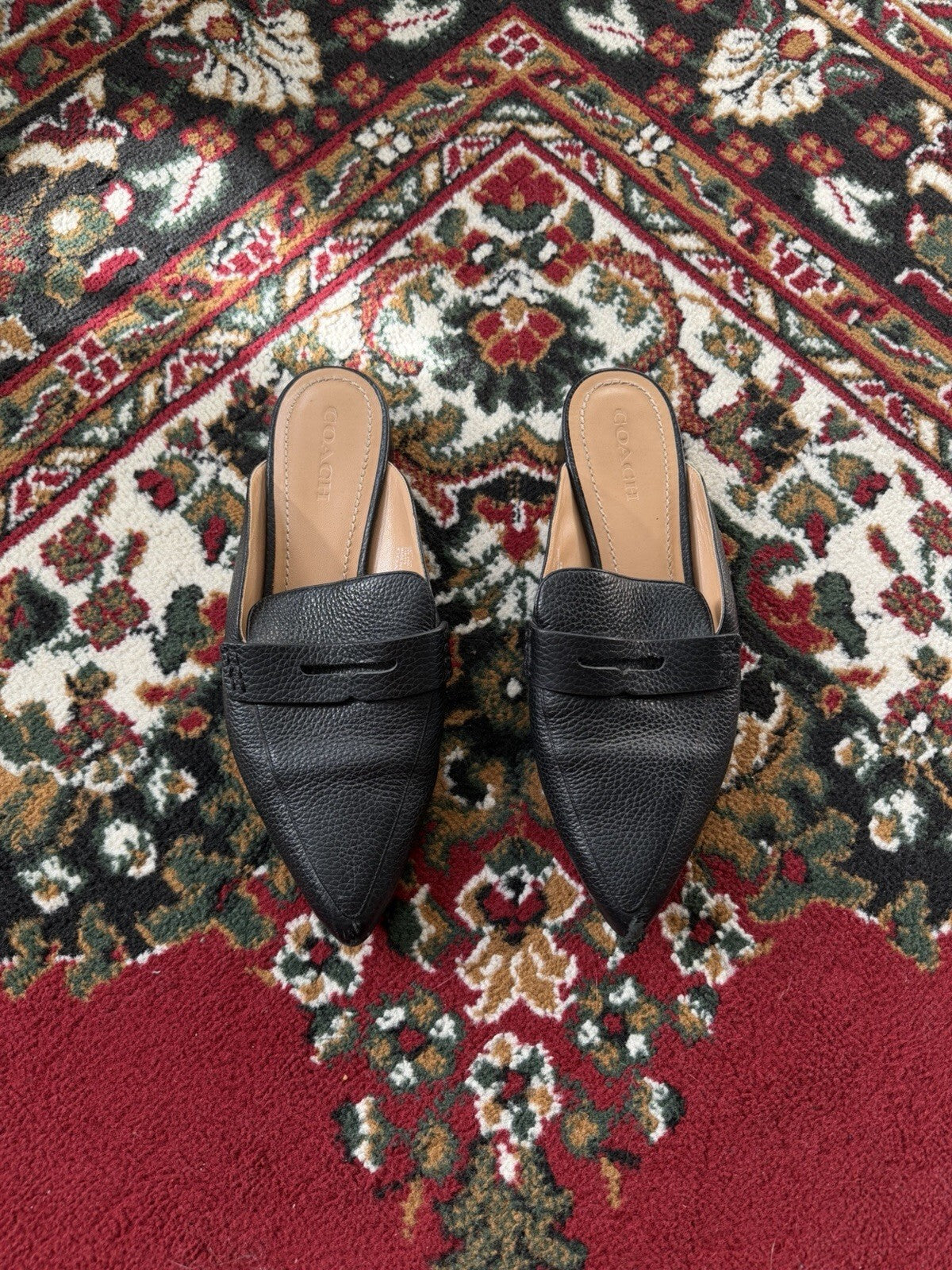 Coach Pointed Toe Leather Loafer Mule Slides Black Women’s Size 10