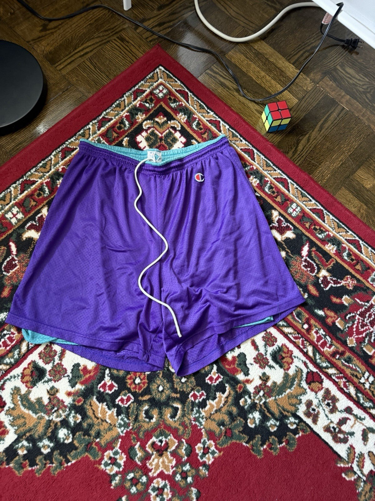 Vintage Champion 80s Reversible Basketball Shorts Purple / Green