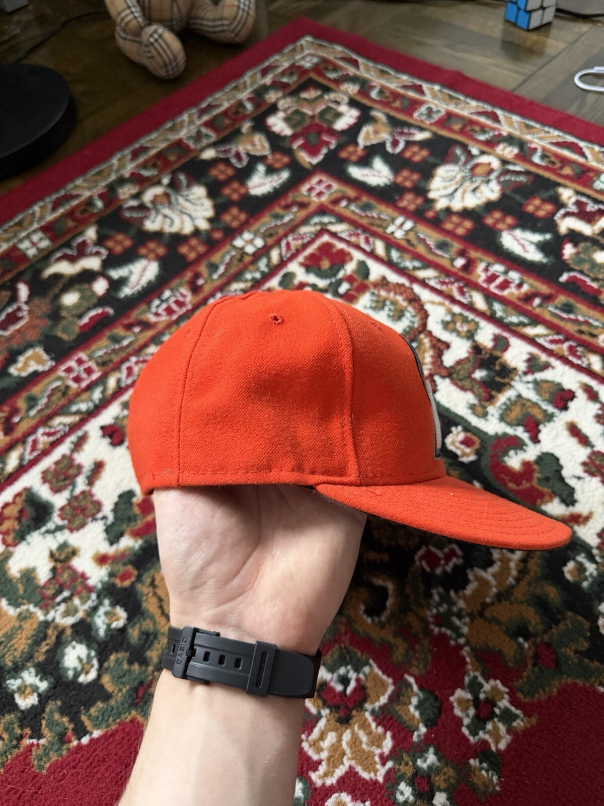 MLB New Era 59 Fifty On-Field Miami Marlins Fitted Hat Orange Cap Size 7 1/4"