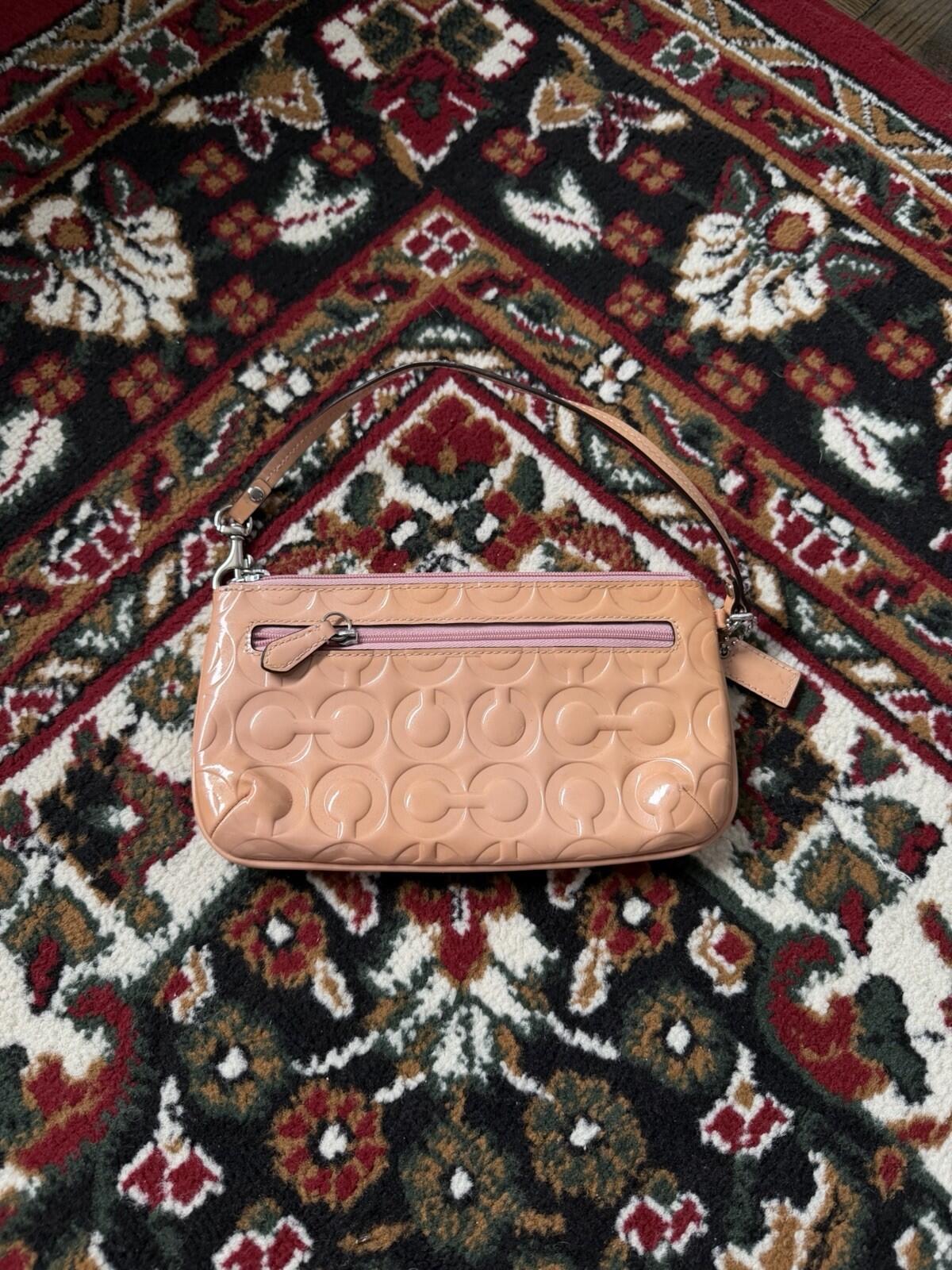 Coach Mauve Pink Patent Leather Debossed Zip Wristlet Wallet