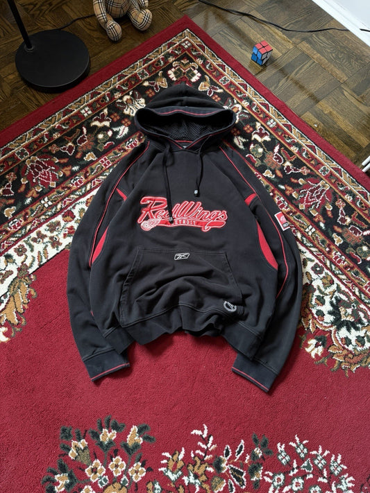 Vintage Detroit Red Wings NHL Reebok Pullover Hoodie Sweatshirt Black Adult L