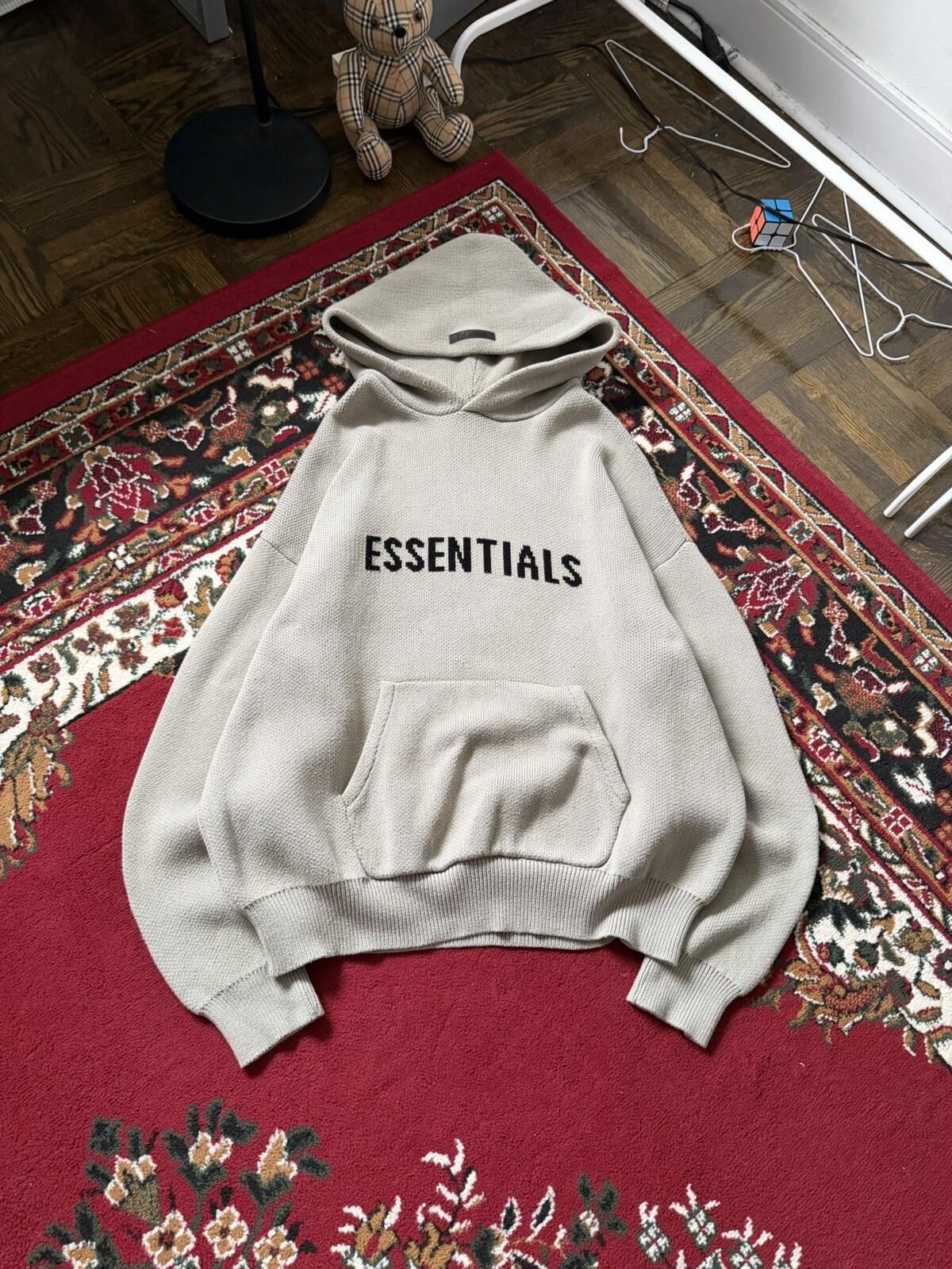 Fear of God Essentials Cream Logo Pullover Hoodie Sweatshirt Knit XL