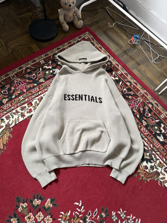 Fear of God Essentials Cream Logo Pullover Hoodie Sweatshirt Knit XL