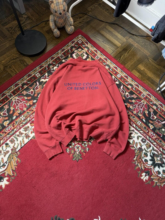 VINTAGE United Colors of Benetton 90s Burgundy Mens Sweatshirt Y2K Sweater
