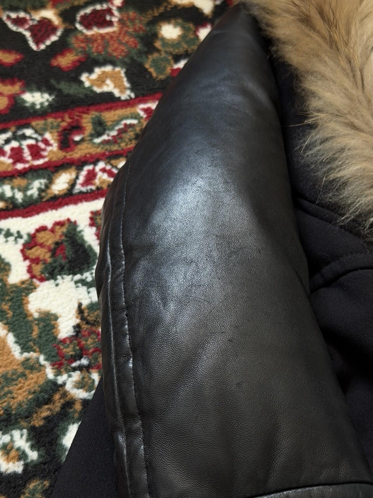 Rudsak Racoon Fur Leather Sleeves Women’s Fitted Down Coat Size S