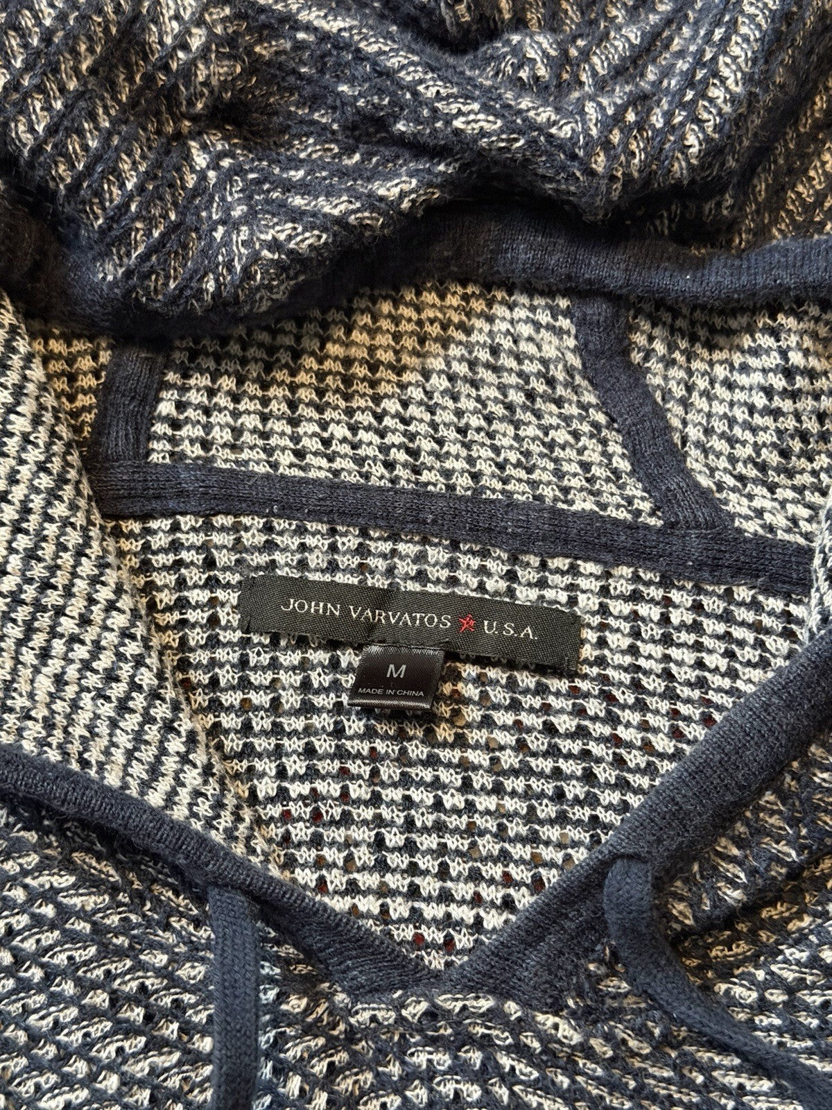 John Varvatos Knit Hoodie Mens Large Cotton Long Sleeve Pullover Textured Slim