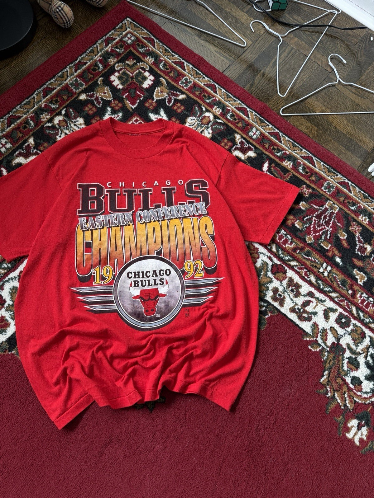 Vintage Chicago Bulls Championship T-Shirt Sz XL 1992 NBA Finals Champs Red