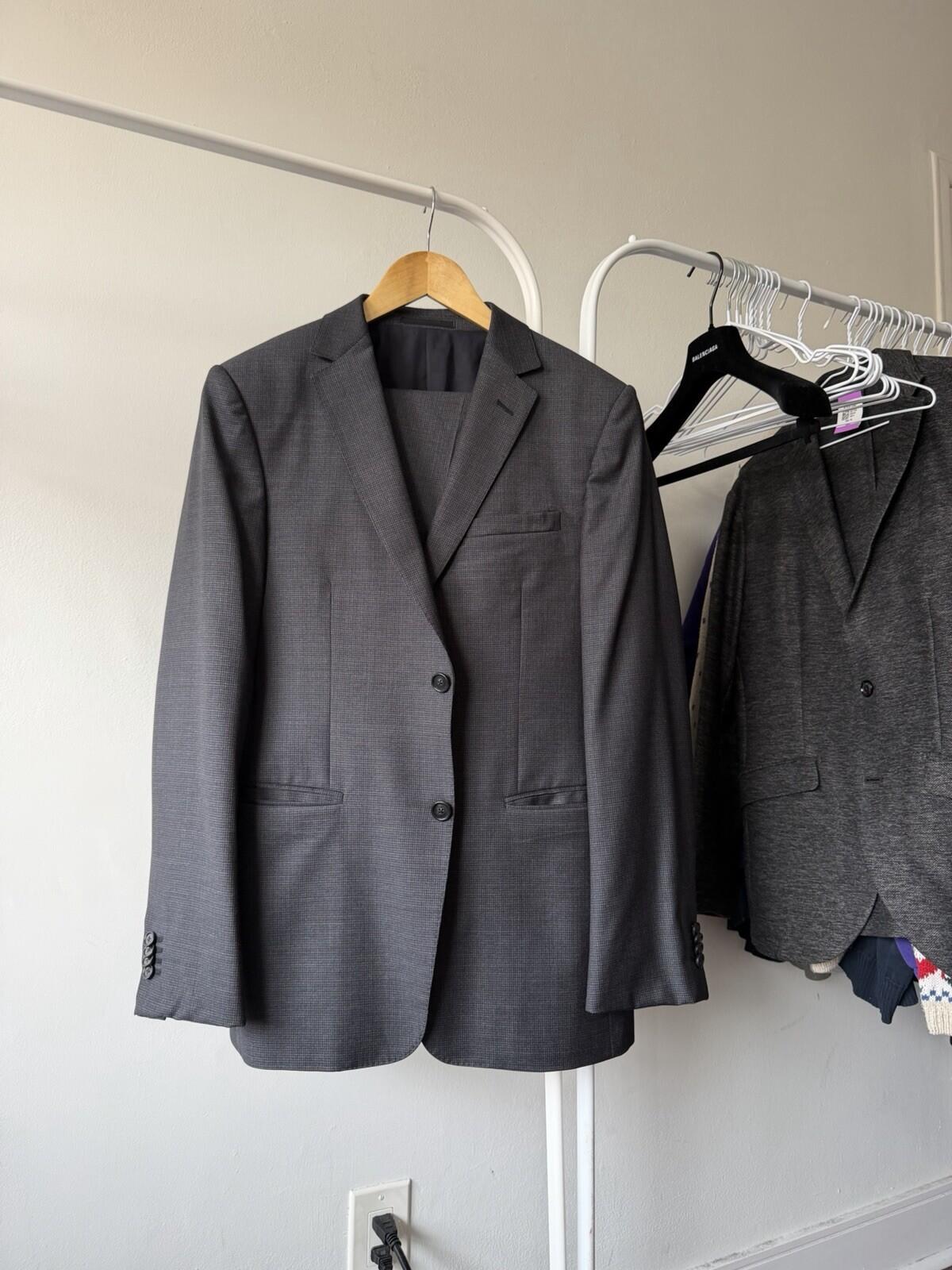 ZZegna Micro Check Wool Suit Mens 48R EU  Drop 8 Blazer Pants Ermenegildo Zegna
