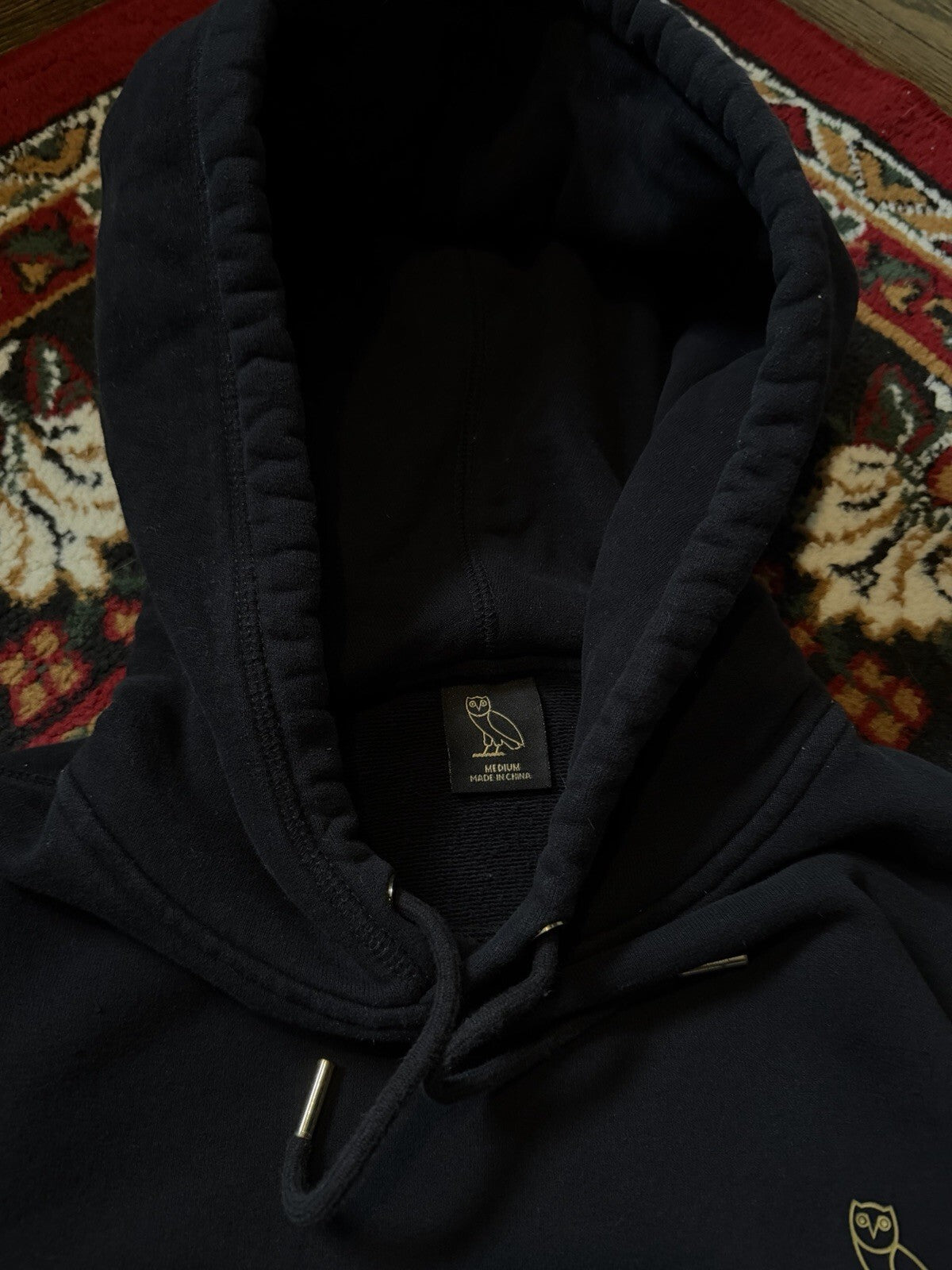 OVO October's Very Own Black Hooded Pullover Owl Logo Hoodie Men M Drake