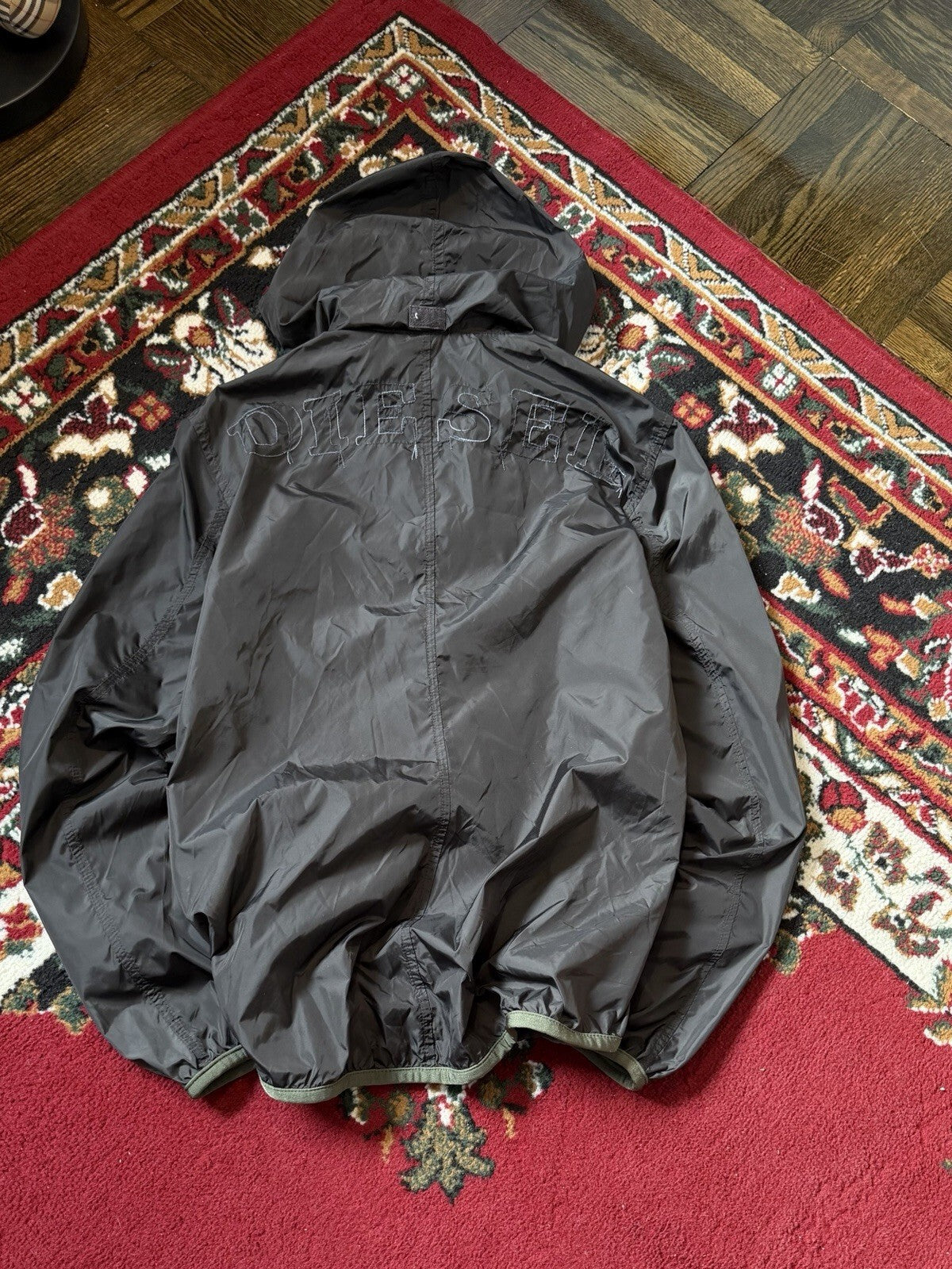 Y2K Diesel Big Log Distressed Full Zip Long Sleeve Windbreaker Gray Size XS