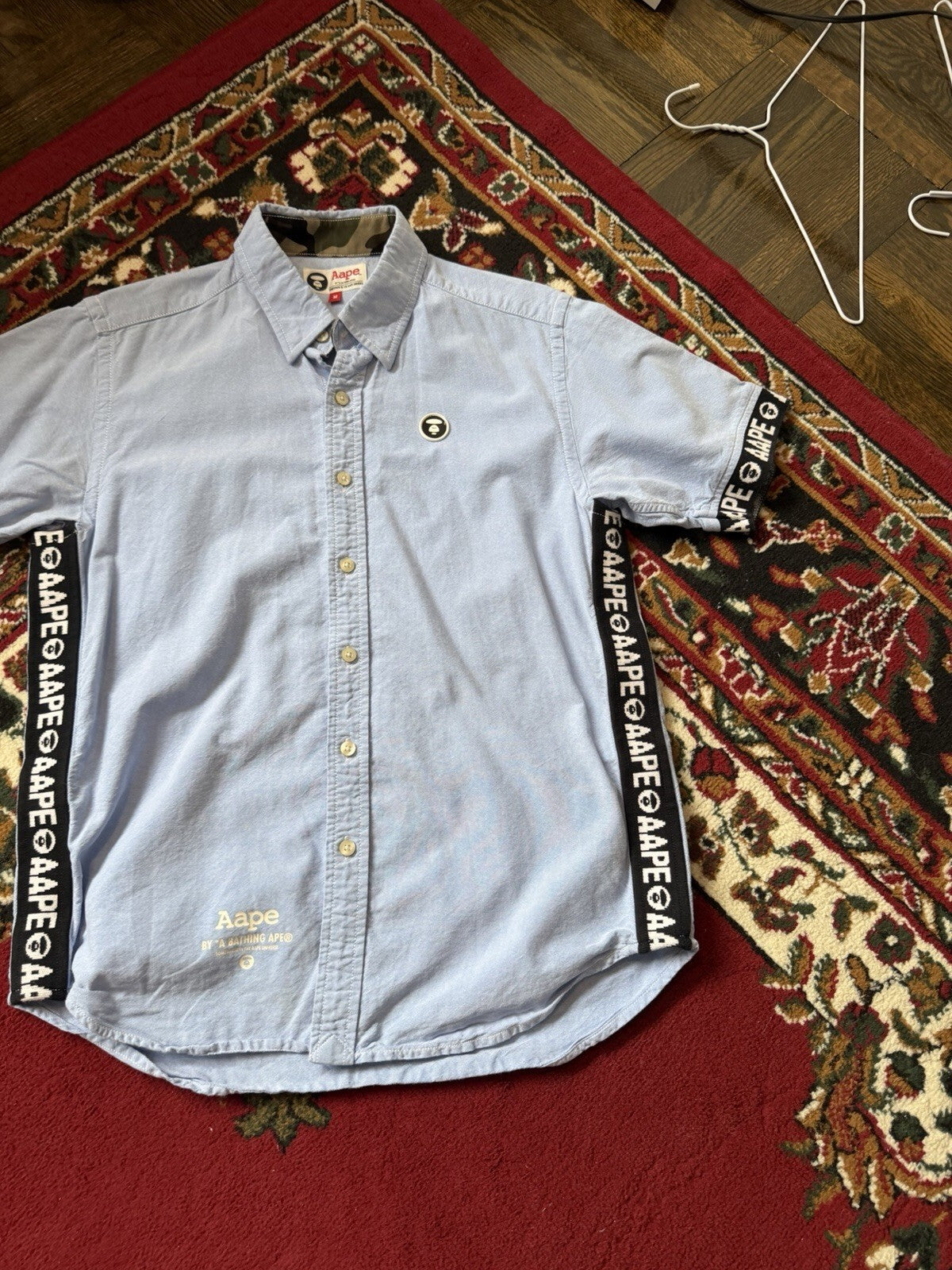 Aape By A Bathing Ape Mens Size Medium Denim Cotton Short Sleeve Shirt / Stretch