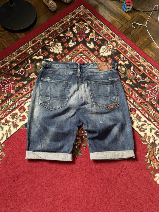 PRPS Blue Medium Wash Distressed Denim Cutoff Jean Barracuda Shorts