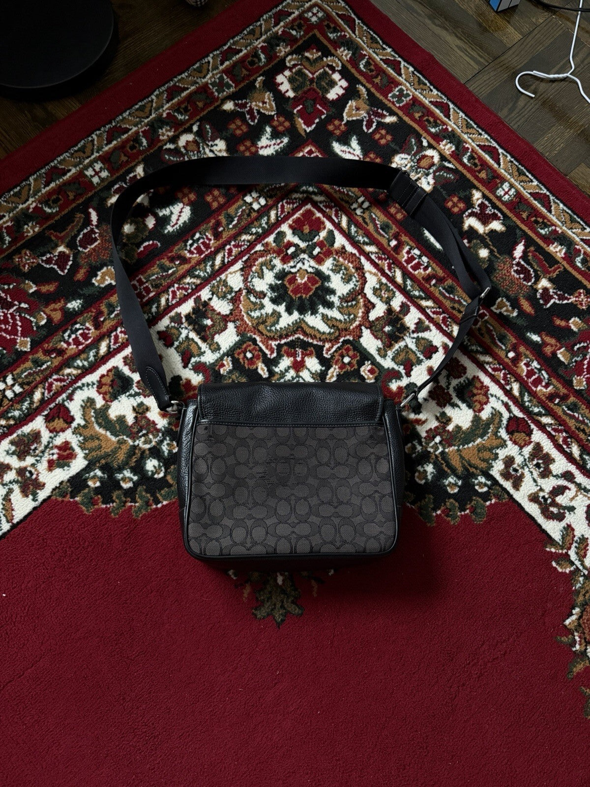 Coach Men's Black Sprint Map 25 Signature Jacquard & Leather Bag